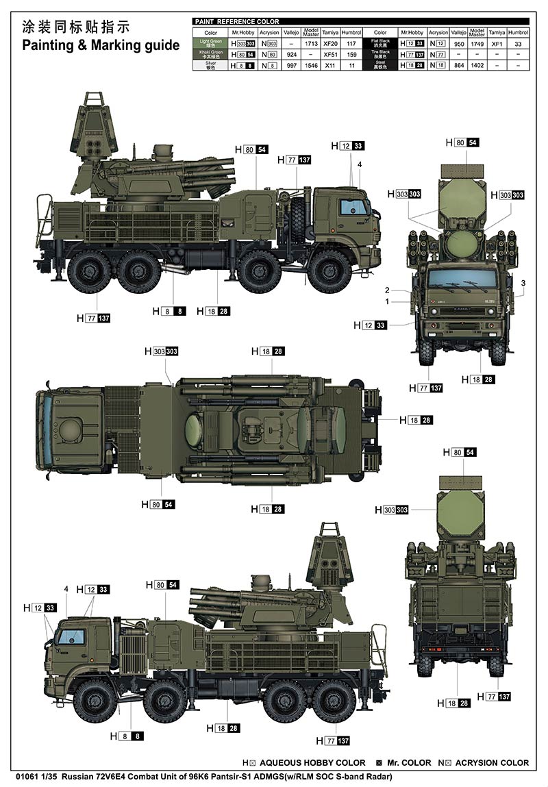 Trumpeter 01061 Russian 72V6E4 Combat Unit of 96K6 Pantsir-S1 ADMGS w/RLM SOC S-band Radar (72В6Е4 боевая машина комплекса 96К7 «Панцирь-С1»)