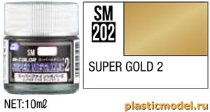 Gunze Sangyo SM202, SM202 Super Gold 2 metallic Mr. Color Super Metallic 2 solvent-based paint 10 ml. (Супер Золото 2 металлик, акриловая краска «Мр.Колор Супер Металлик 2» на растворителе 10 мл.)