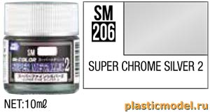 Gunze Sangyo SM206, SM206 Chrome Silver 2 metallic Mr. Color Super Metallic 2 solvent-based paint 10 ml. (Хром-Серебро 2 металлик, акриловая краска «Мр.Колор Супер Металлик 2» на растворителе 10 мл)