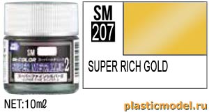Gunze Sangyo SM207, SM207 Super Rich Gold metallic Mr. Color Super Metallic 2 solvent-based paint 10 ml. (Насыщенное Золото металлик, акриловая краска «Мр.Колор Супер Металлик 2» на растворителе 10 мл)