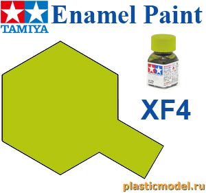 Tamiya 80304, XF-4 Yellow Green flat, enamel paint 10 ml. (Жёлто-Зелёный матовый, краска эмалевая 10 мл.)