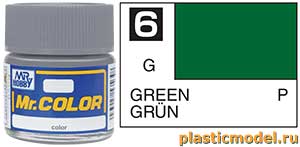 Gunze Sangyo C6, 6 Green gloss, Mr. Color solvent-based paint 10 ml. (Зелёный глянцевый, краска акриловая на растворителе 10 мл.)