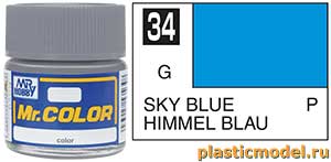 Gunze Sangyo C34, 34 Sky Blue gloss, Mr. Color solvent-based paint 10 ml. (Небесный Голубой глянцевый, краска акриловая на растворителе 10 мл.)