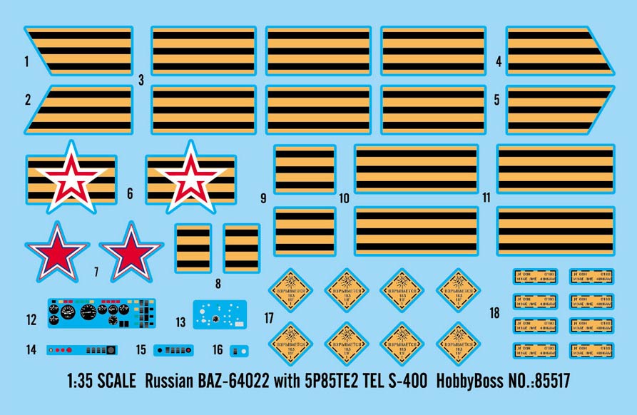 HobbyBoss 85517 Russian BAZ-64022 with 5P85TE2 TEL S-400 85517 (Пусковая установка 5П85ТЕ2 с ракетами С-400 «Триумф» с тягачом БАЗ-64022) 
