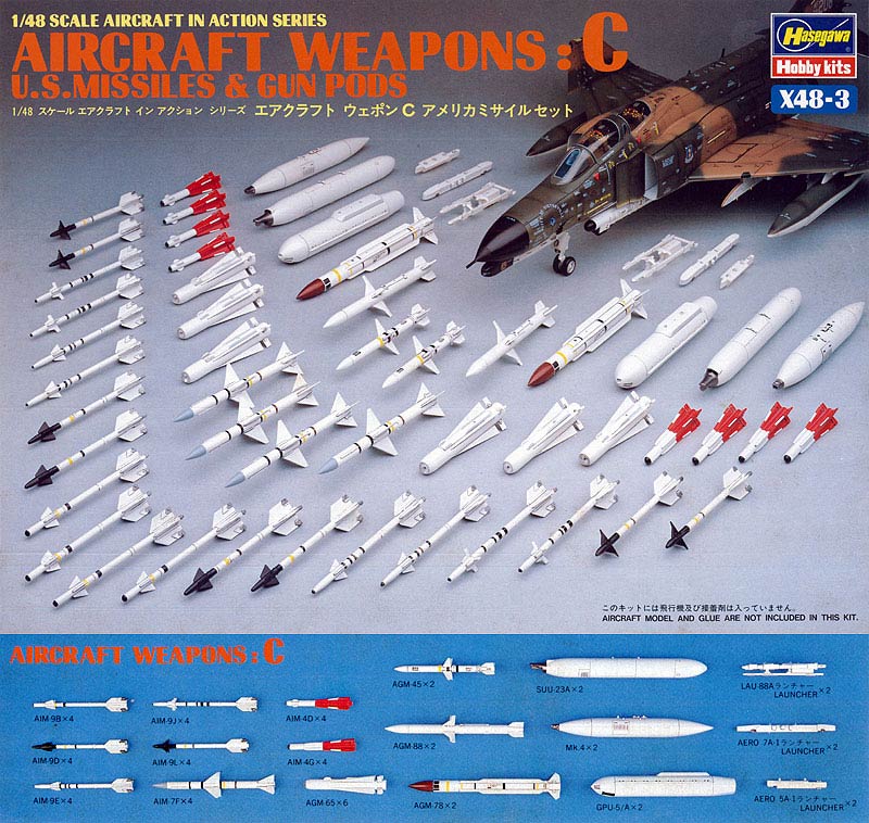 Hasegawa X48-3 Aircraft Weapons:C U.S. Missiles & Gun Pods