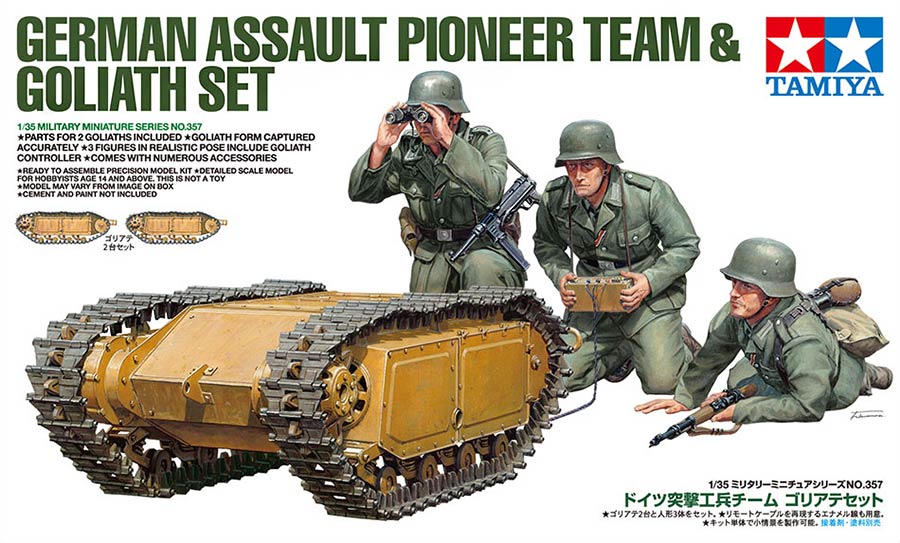 Tamiya 35357 German Assault Pioneer Team & Goliath Set (Сапёры немецкой штурмовой группы с самоходной миной «Голиаф»)