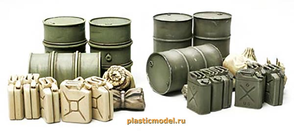 Tamiya 32510 Jerry can set (Набор топливных ёмкостей: канистры и бочки разных армий)