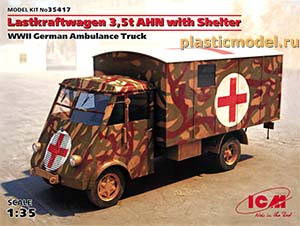 ICM 35417  1:35, Lastkraftwagen 3,5t AHN with Shelter, WWII German Ambulance Truck (Рено AHN с закрытым кузовом, германский 3,5-тонный санитарный автомобиль, 2МВ)