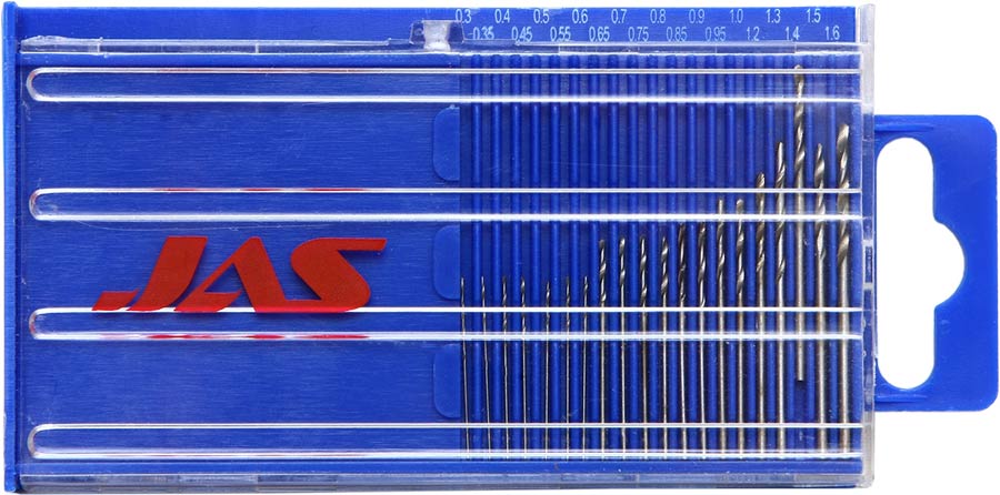 JAS 4271 Мини-свёрла, диаметр 0,3 мм. — 1,6 мм., набор 20 шт., HSS 4241, без покрытия